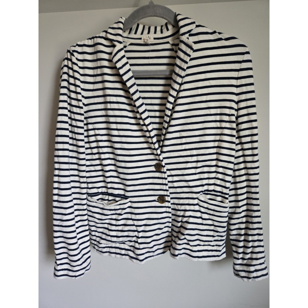 J Crew Maritime Stripe Blazer Womens S White Navy Jersey Nautical Schoolboy